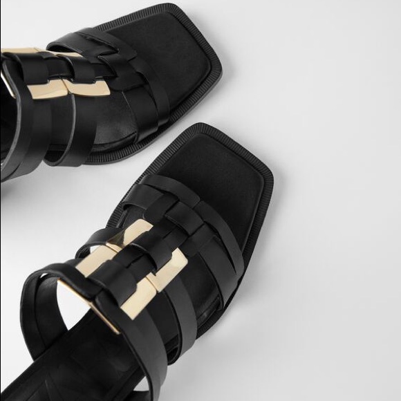 ZARA METAL TRIM LEATHER HEELED SANDALS SIZE 9 - Picture 3 of 5